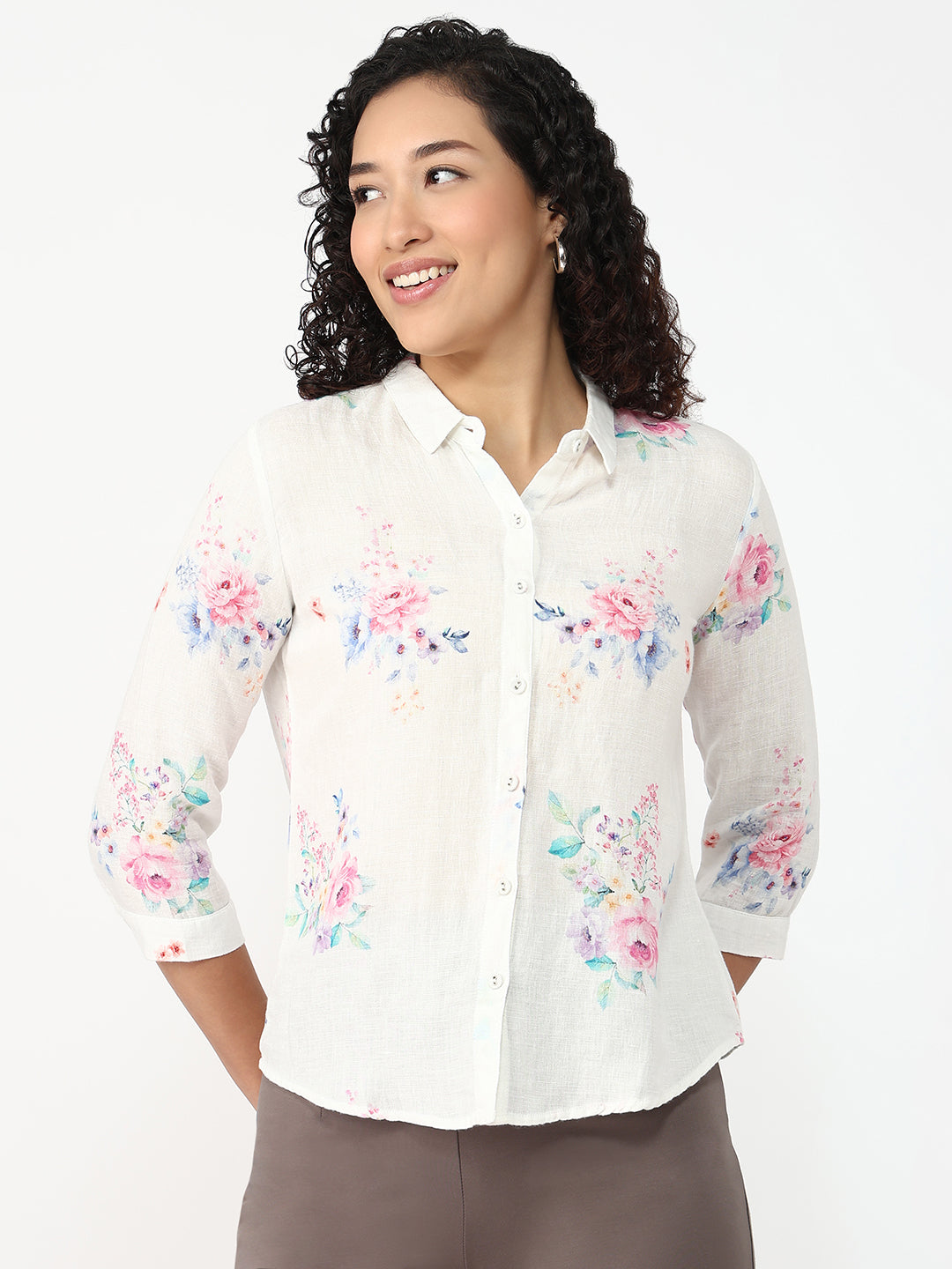 Women Floral Print Slim Shirt