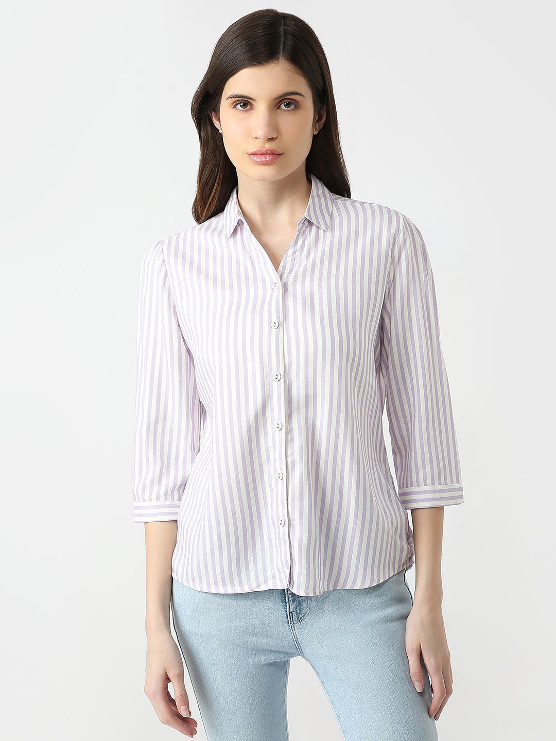 Women Lilac/White Stripe Shirt