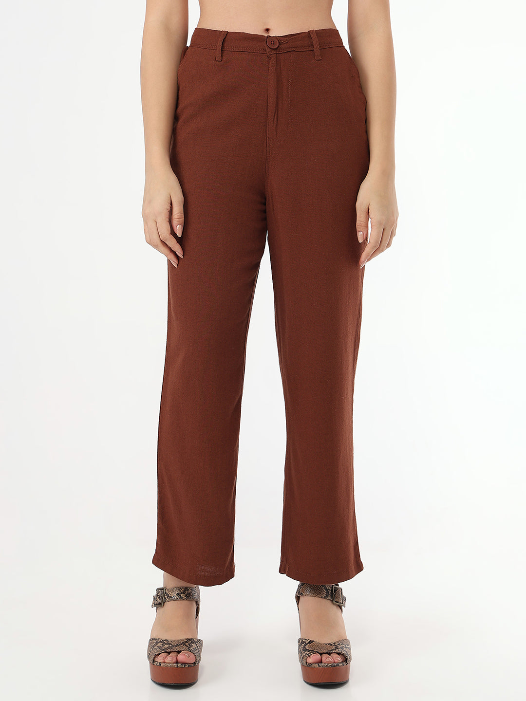 Women Sepia Loose Straight Fit Pants