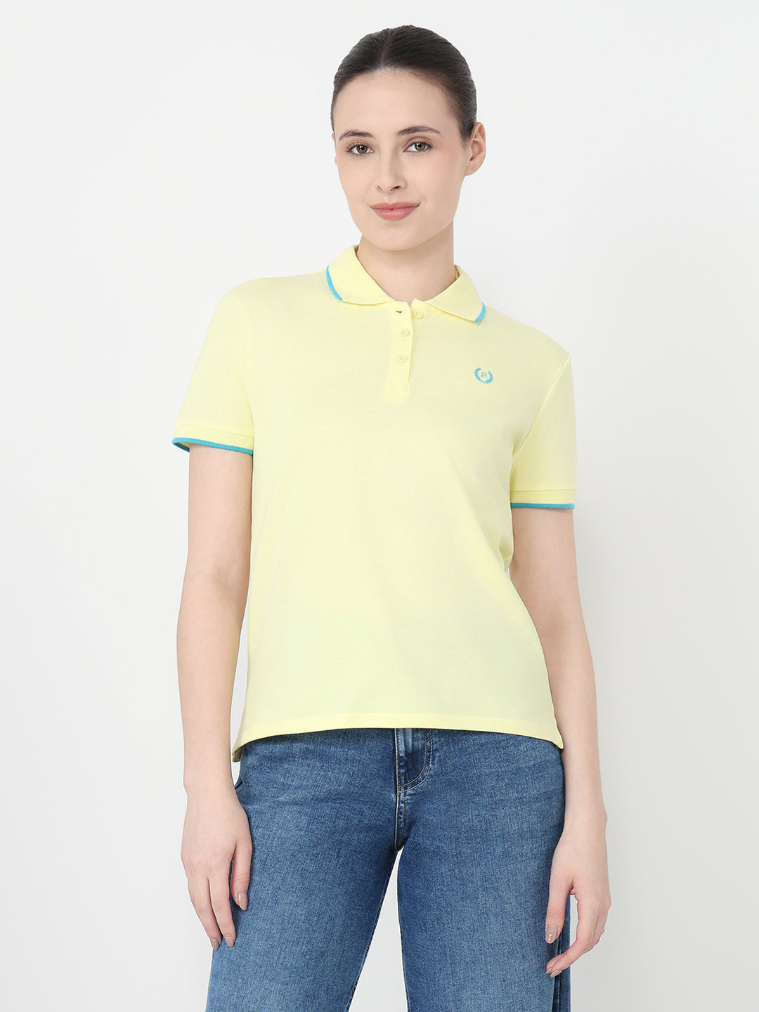 Women Yellow Slim Fit Polo T-Shirt