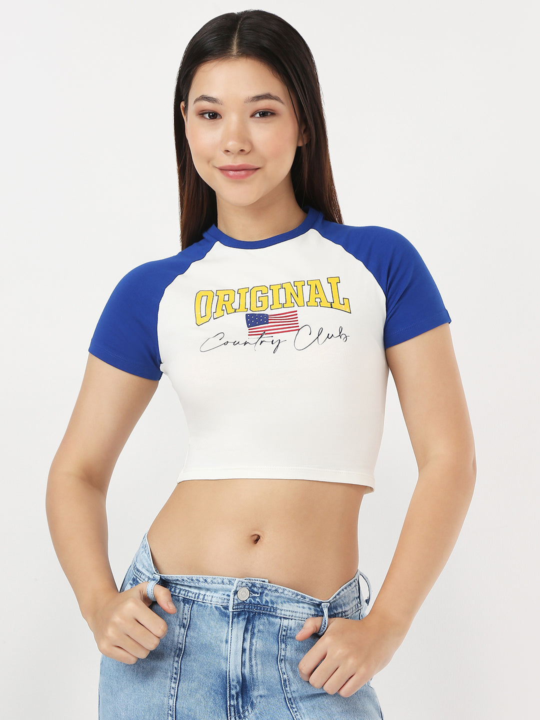 Women Ivory & Blue Slim Genz T-Shirt