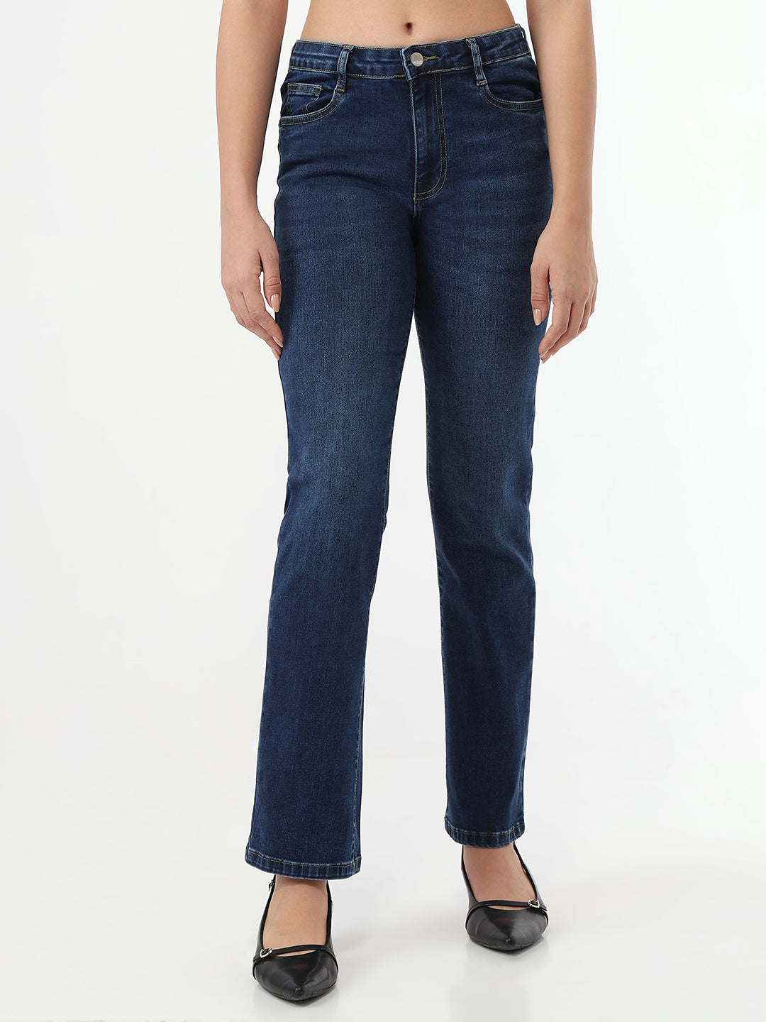 Women Dark Blue High-Rise Slim Straight Jeans