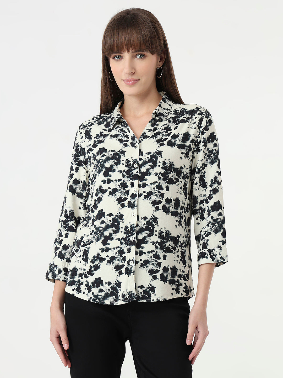 Women Black Tie/Dye Slim Fit Shirt