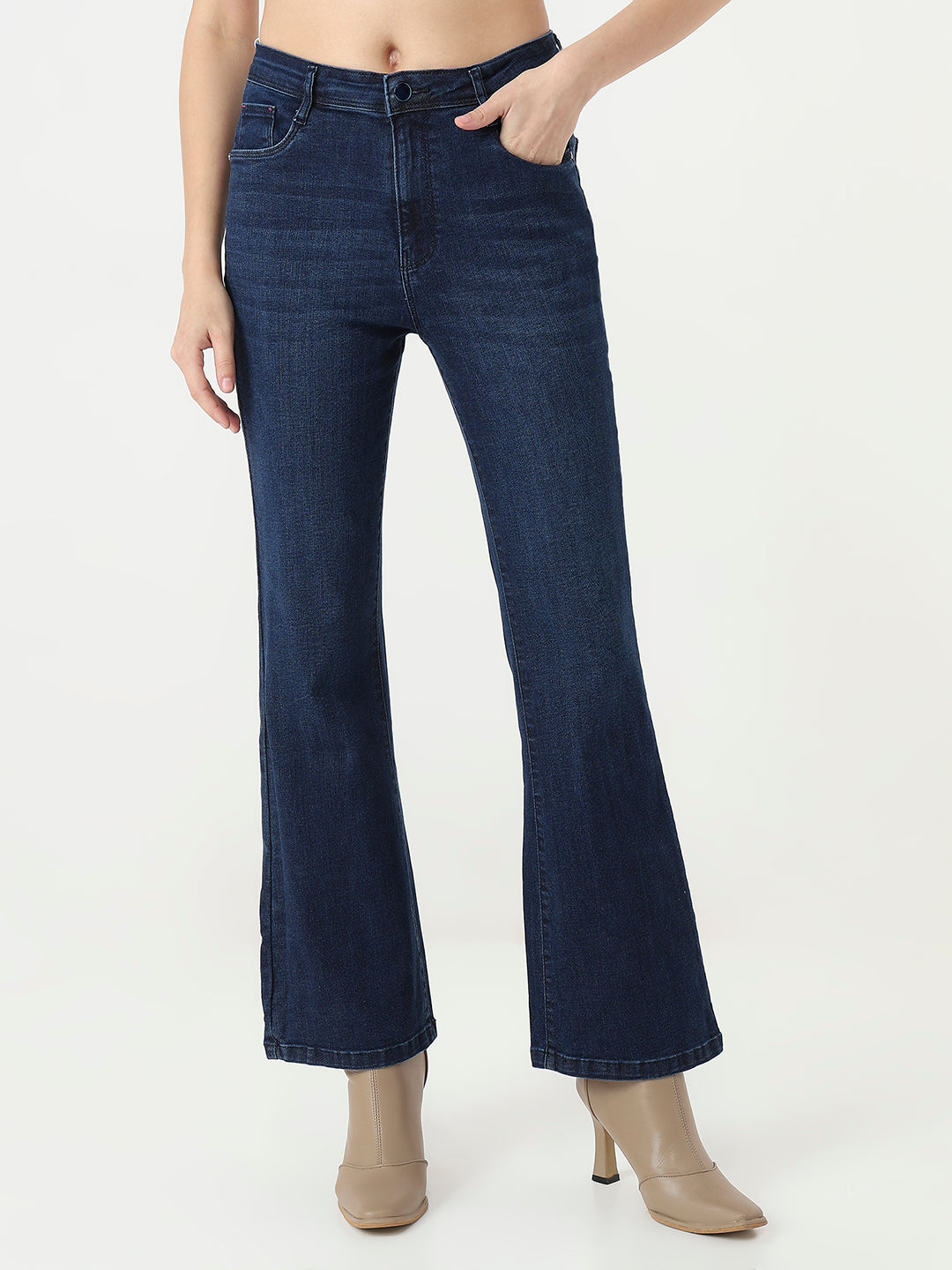 Women Dark Blue Mini Flare Jeans