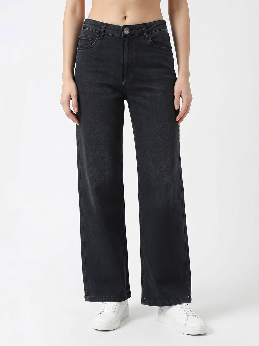 Women Dark Blue High-Rise Straight Fit Jeans