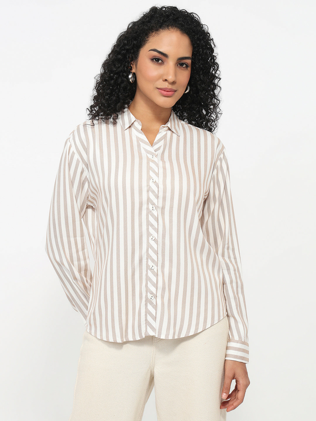Women Beige/White Striped Shirt