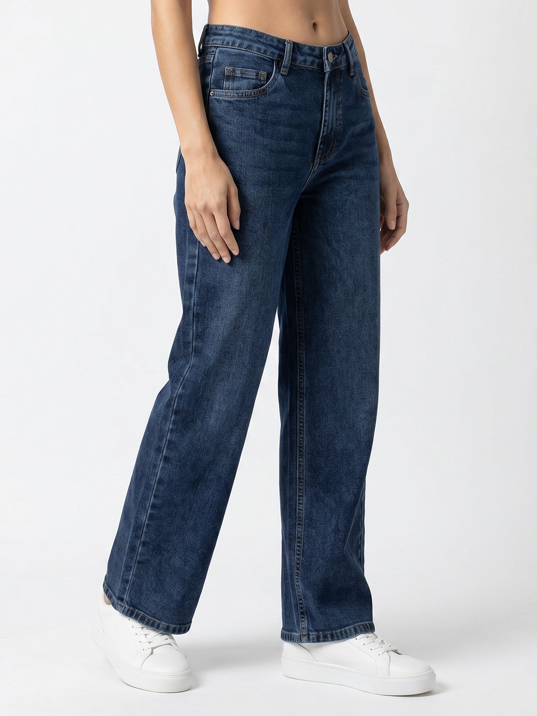 Women Blue High-Rise Straight Fit Jeans