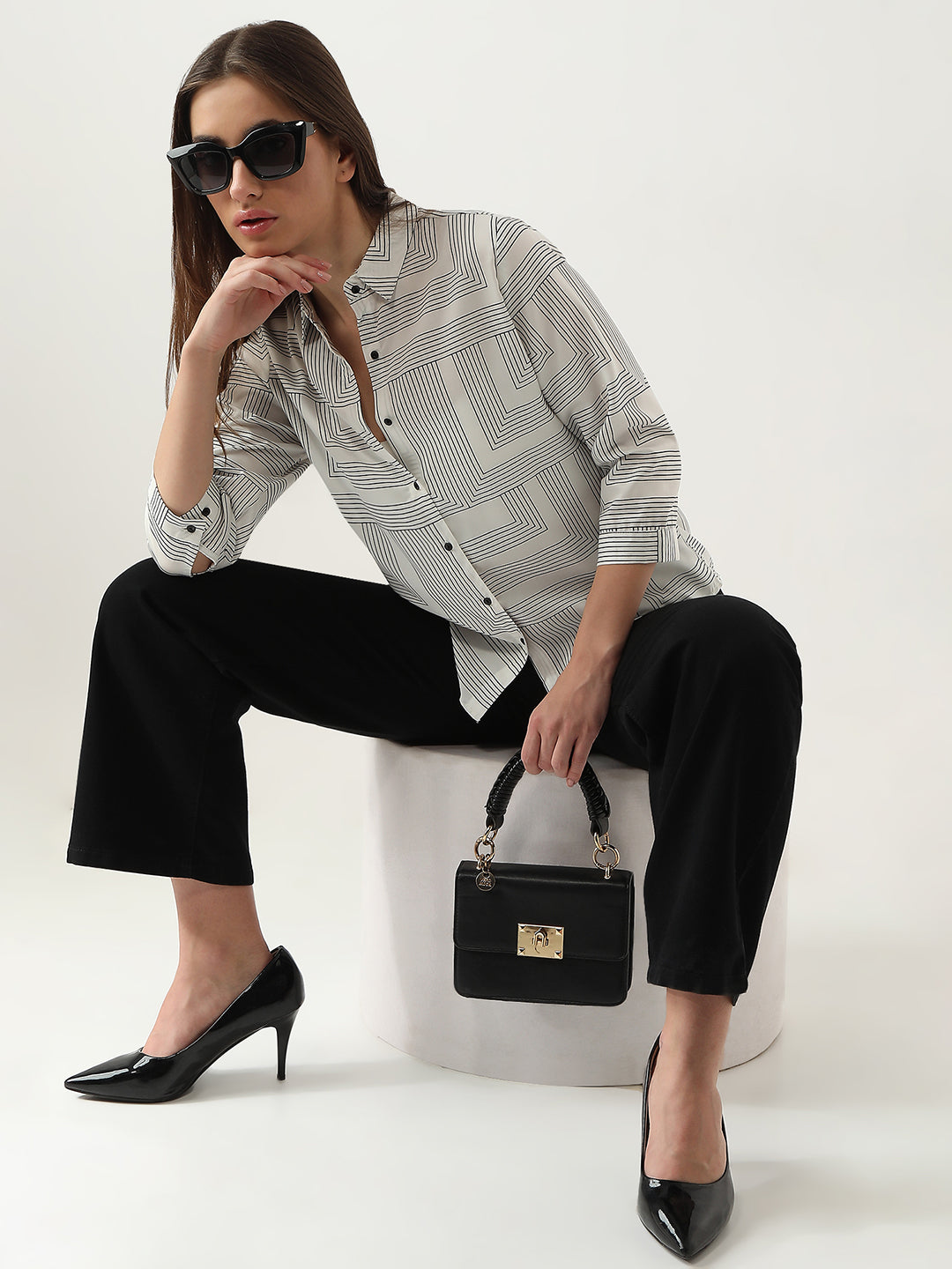 Women Black/White Printed Shirt