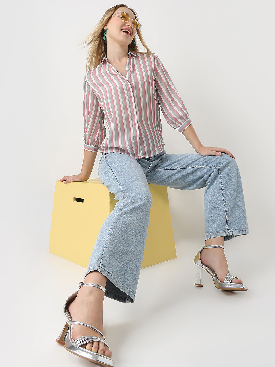 Women Pink/Cement Stripe Shirt