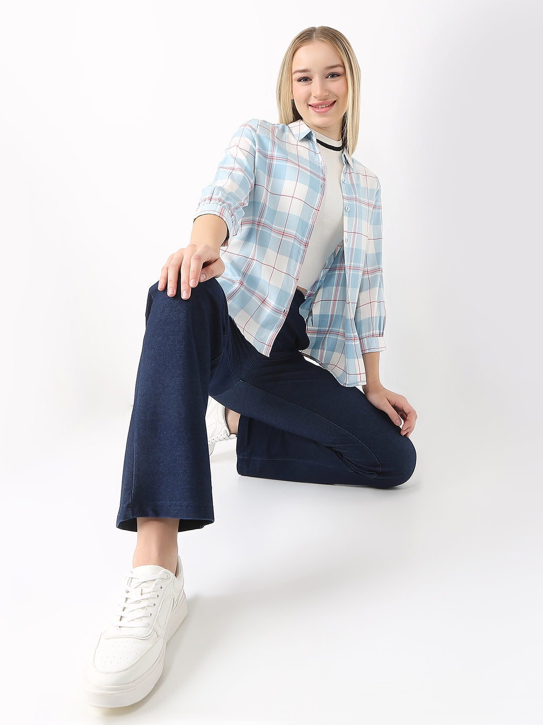 Women Sky/White Checks Shirt