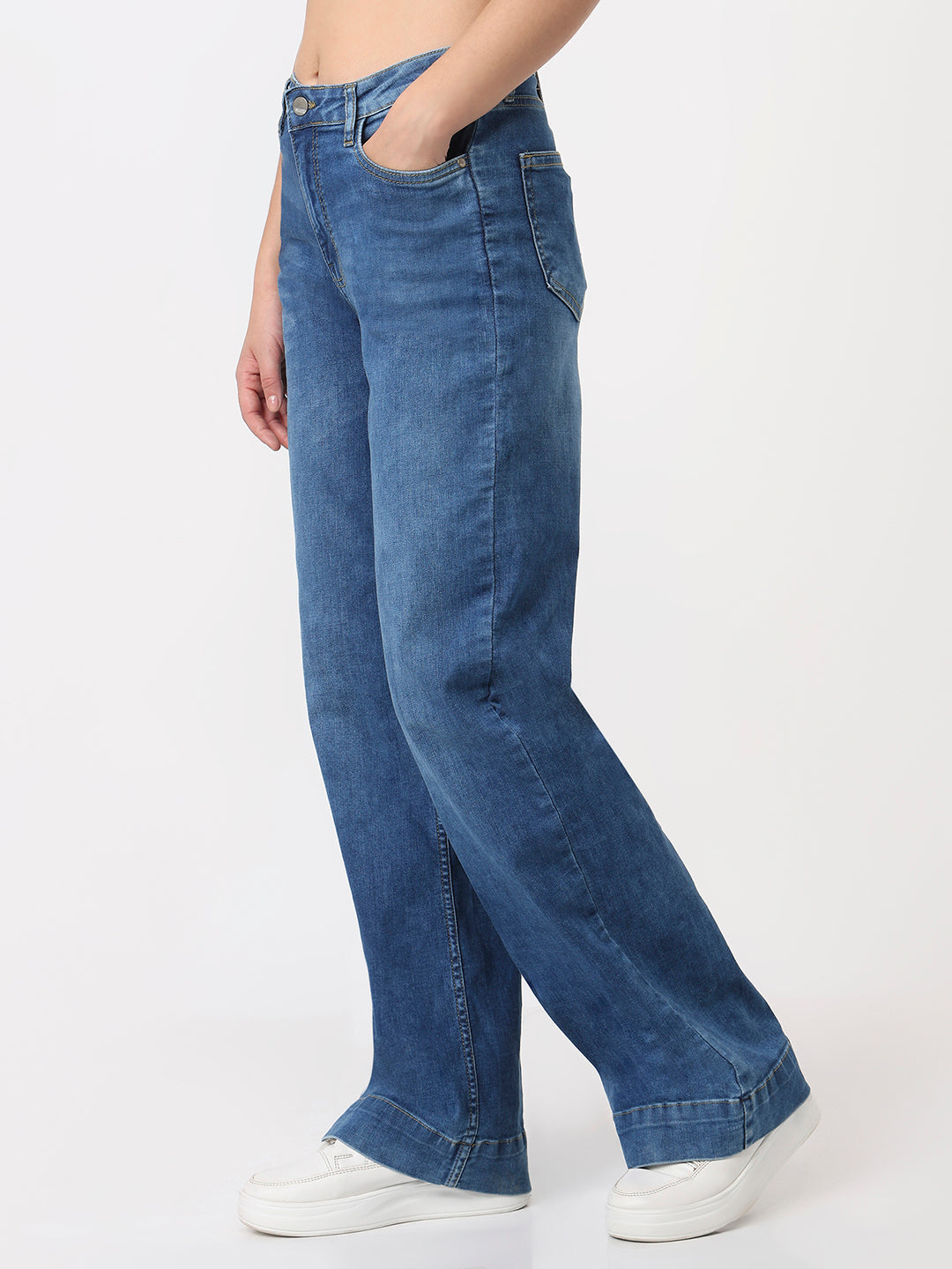 Women Blue High-Rise Wide Leg Jeans