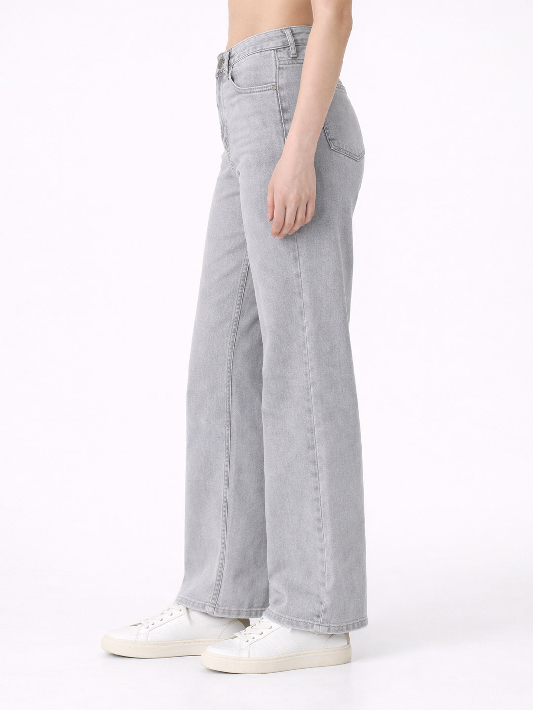 Women Light Grey High-Rise Wide Leg Jeans