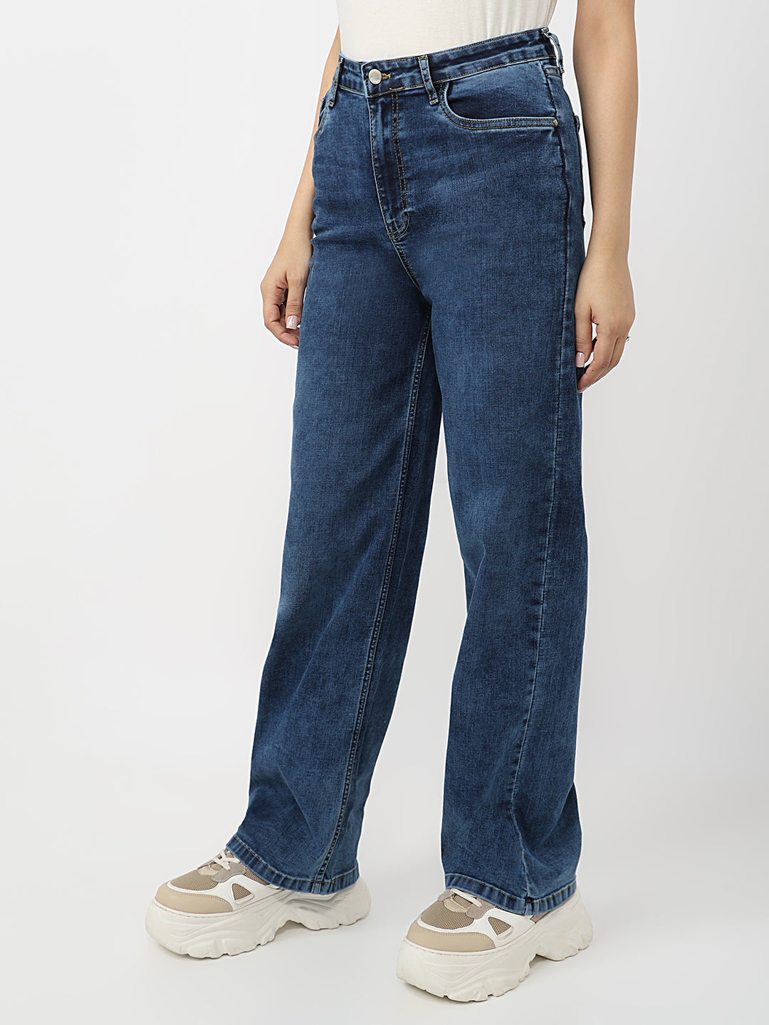 Women Blue High-Rise Straight Fit Jeans