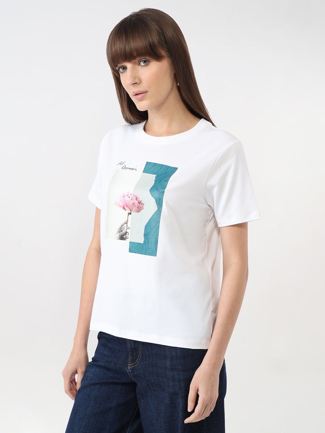Women White Graphic Slim T-Shirt