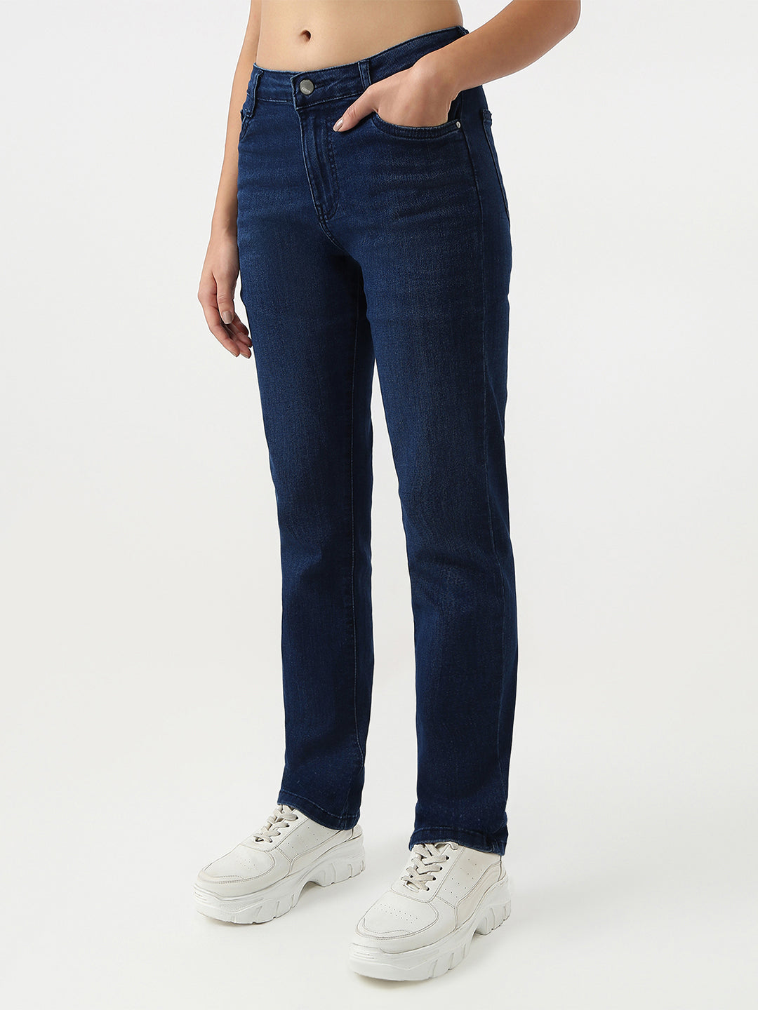 Women Dark Blue High-Rise Relaxed Straight Fit Jeans