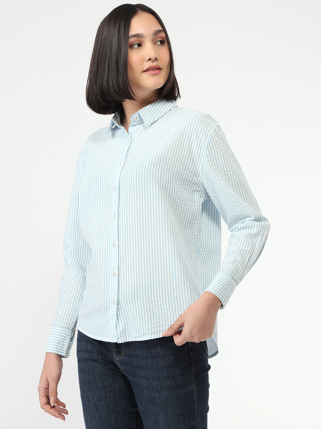 Women Sky/White Oversize Shirt