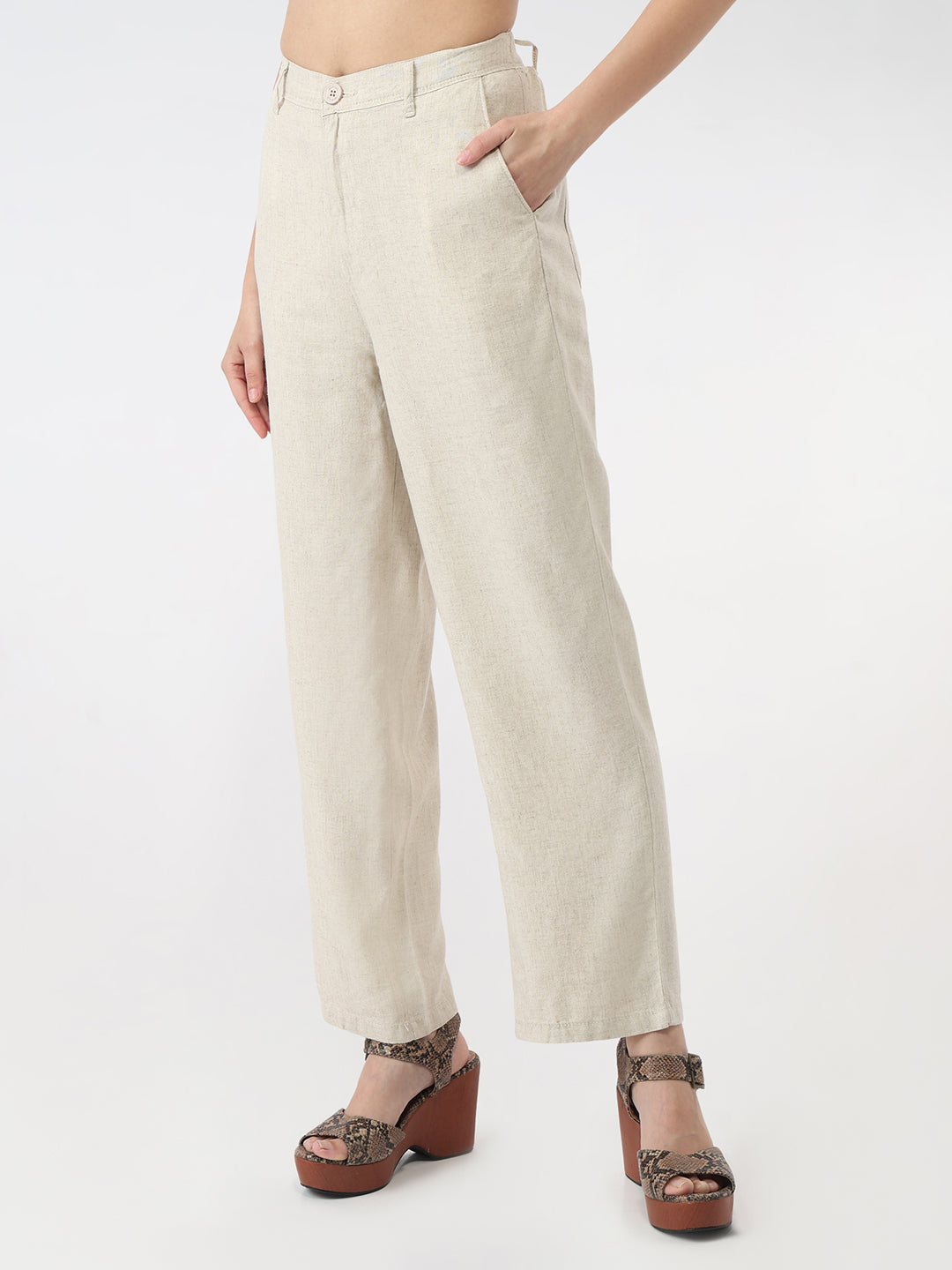 Women Light Natural High-Rise Loose Straight Pant