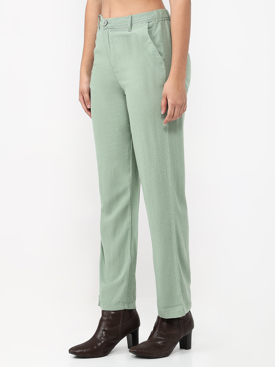 Women Dark Mint Loose Straight Fit Pants