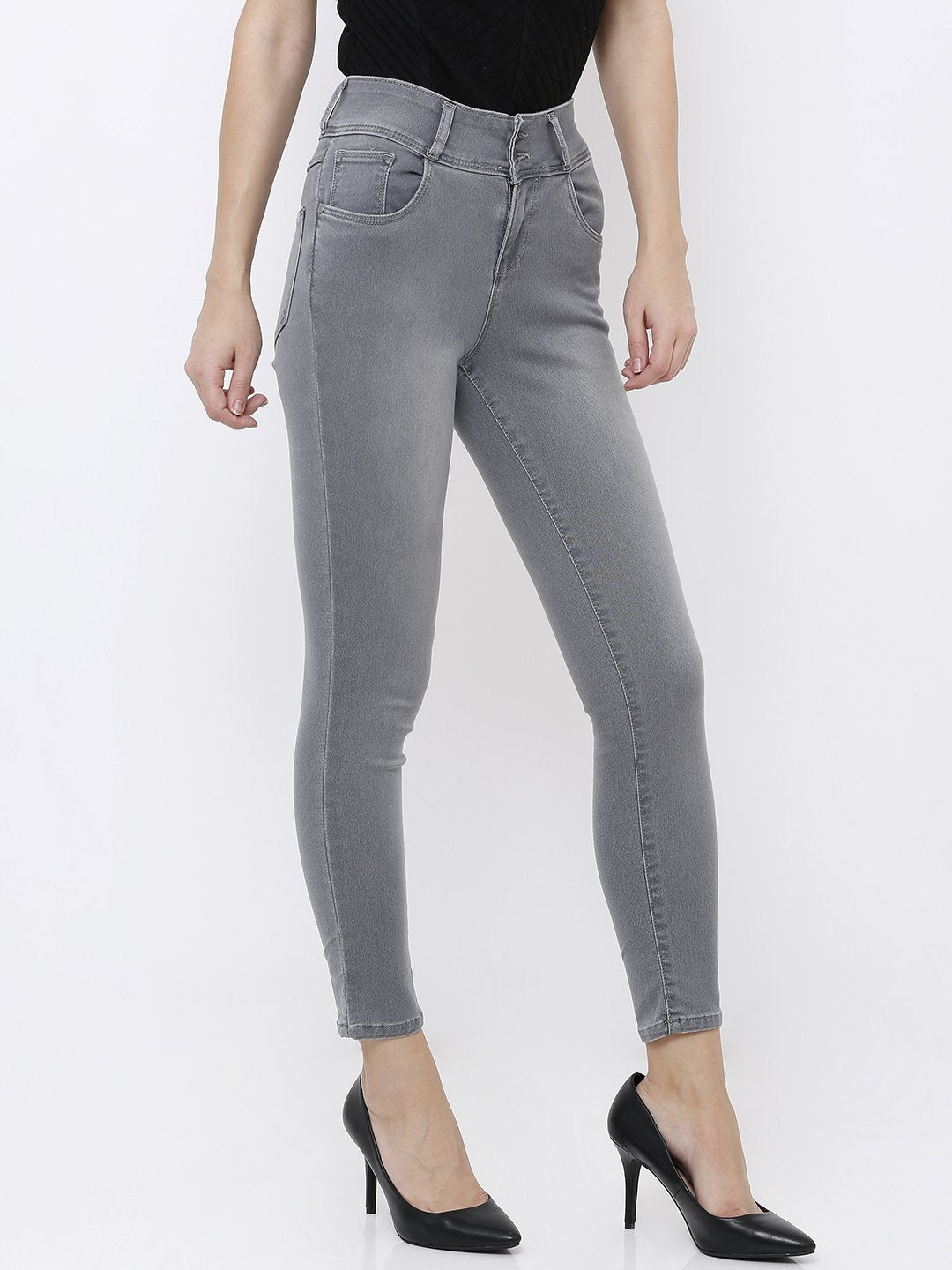 Women Grey High-Rise Skinny Jeans