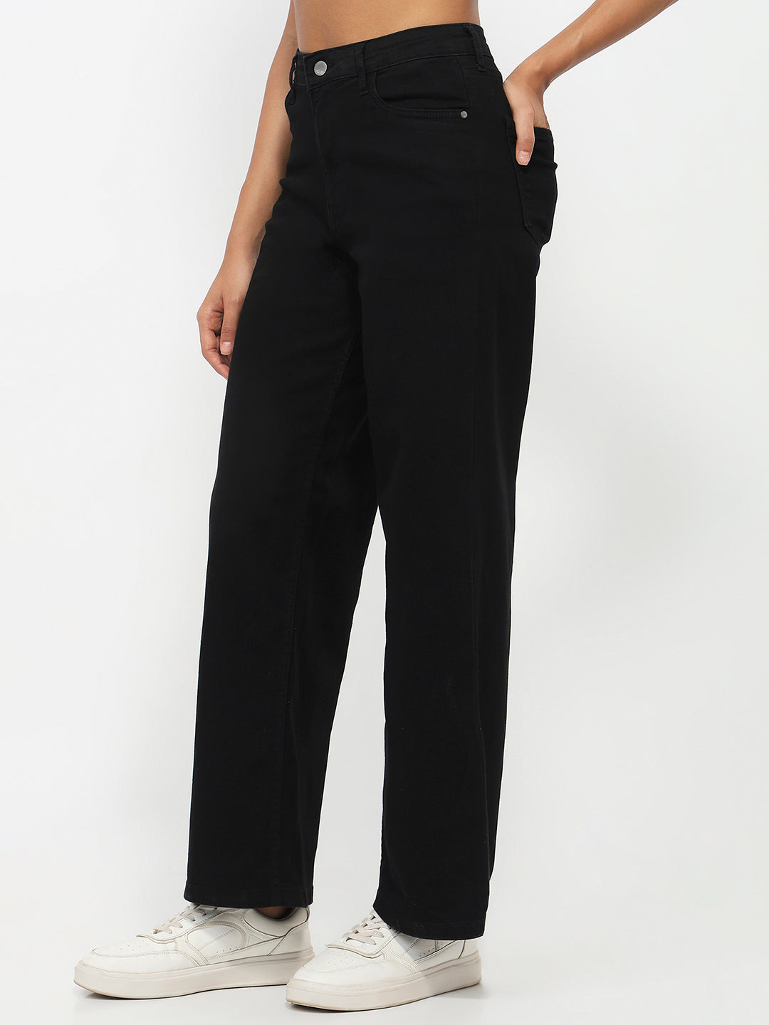 Women Black High-Rise Wide Leg Jeans