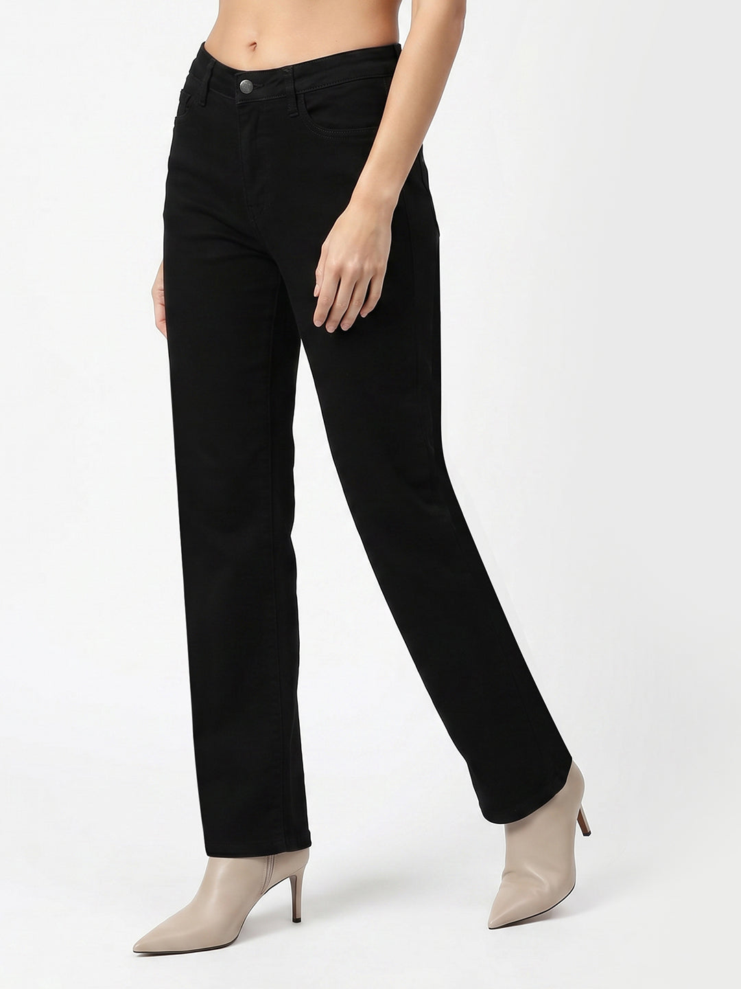 Women Black High-Rise Straight Fit Jeans