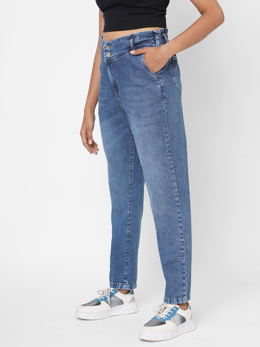 Women Blue High-Rise Baggy Jeans