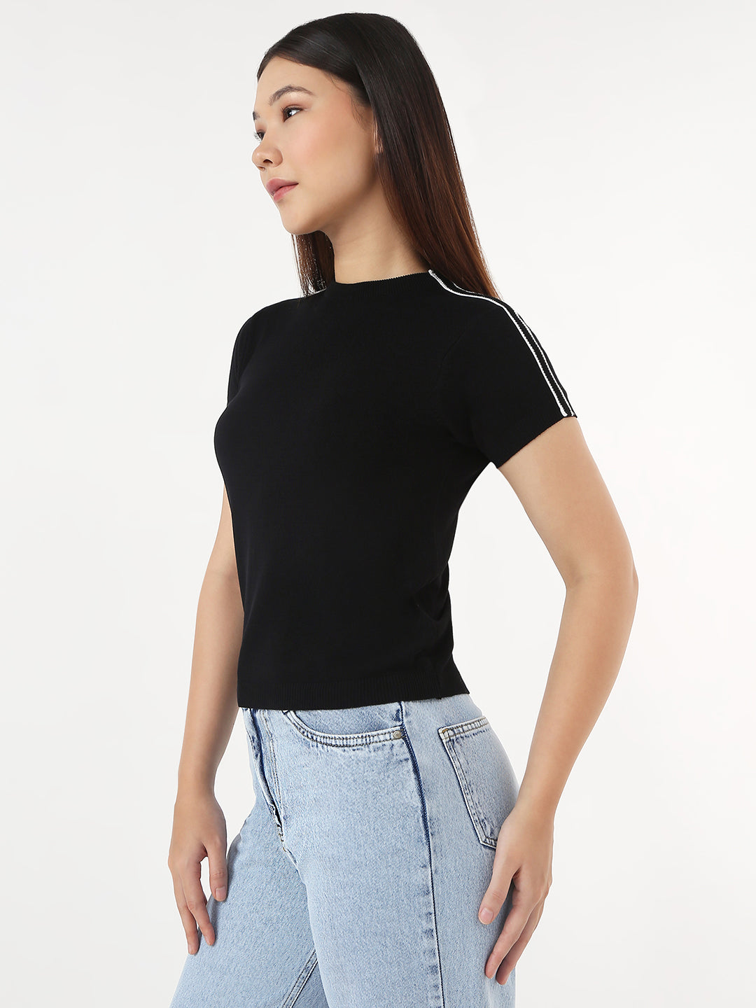 Women Black Slim Flat Knit