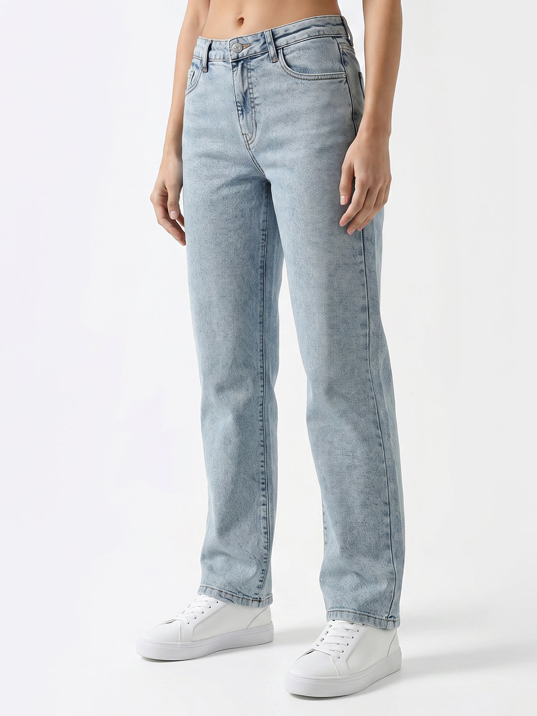 Women Light Blue High-Rise Straight Fit Jeans