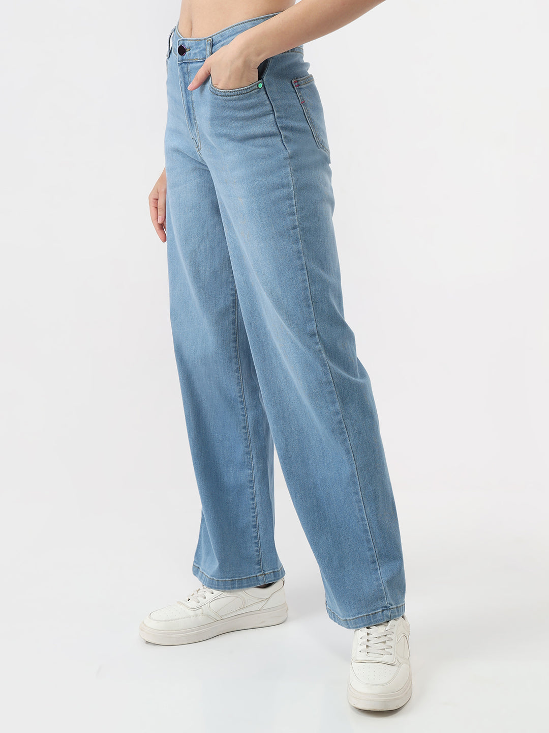 Women Blue High-Rise Wide Leg Jeans