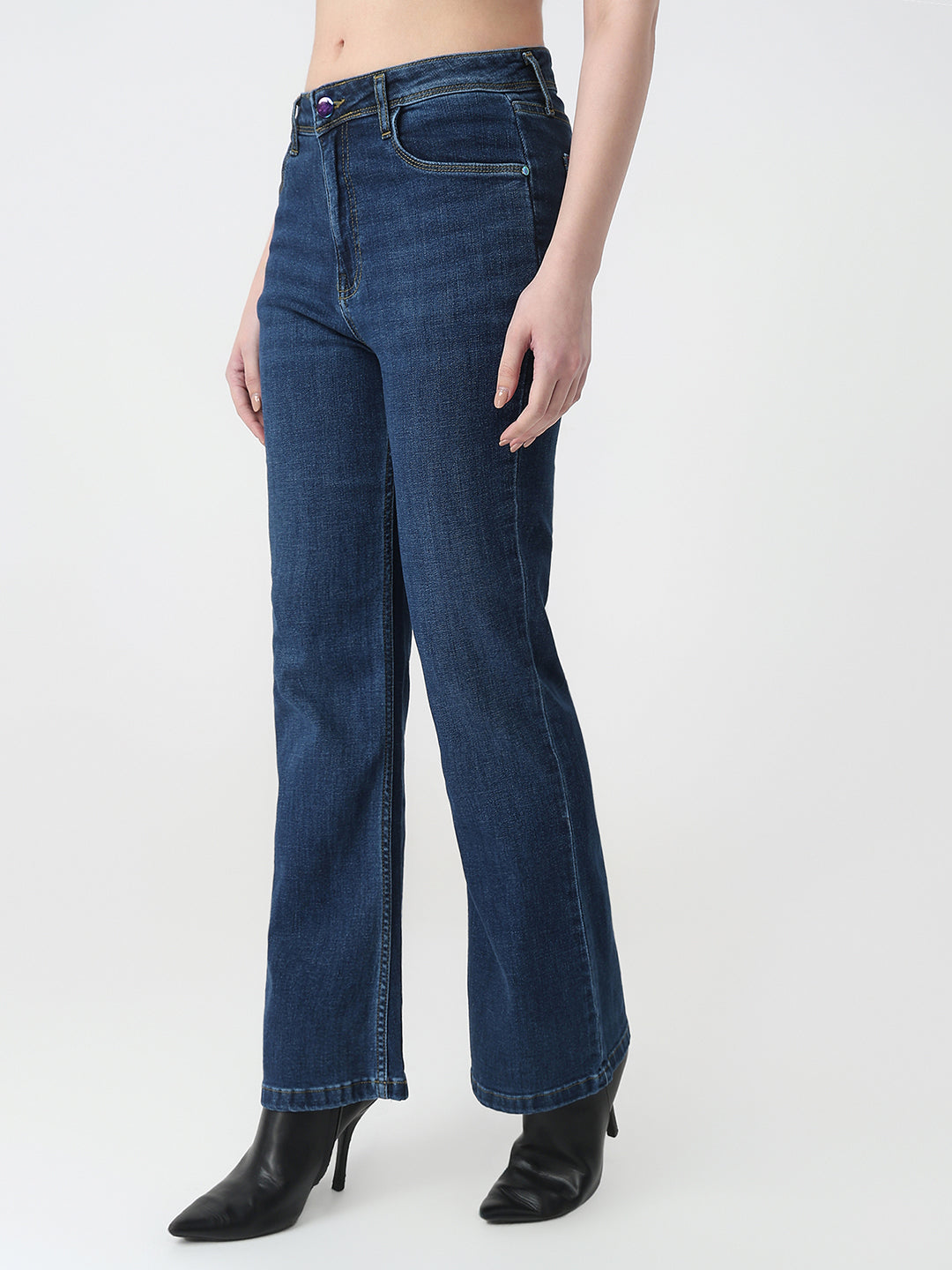 Women Dark Blue High-Rise Flare Jeans
