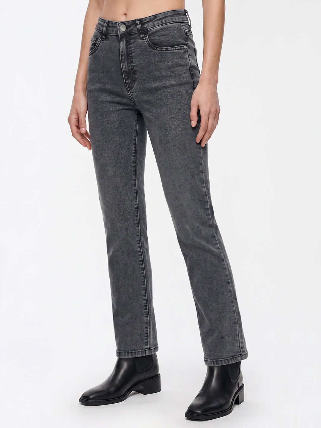 Women Dark Blue High-Rise Slim Straight Fit Jeans
