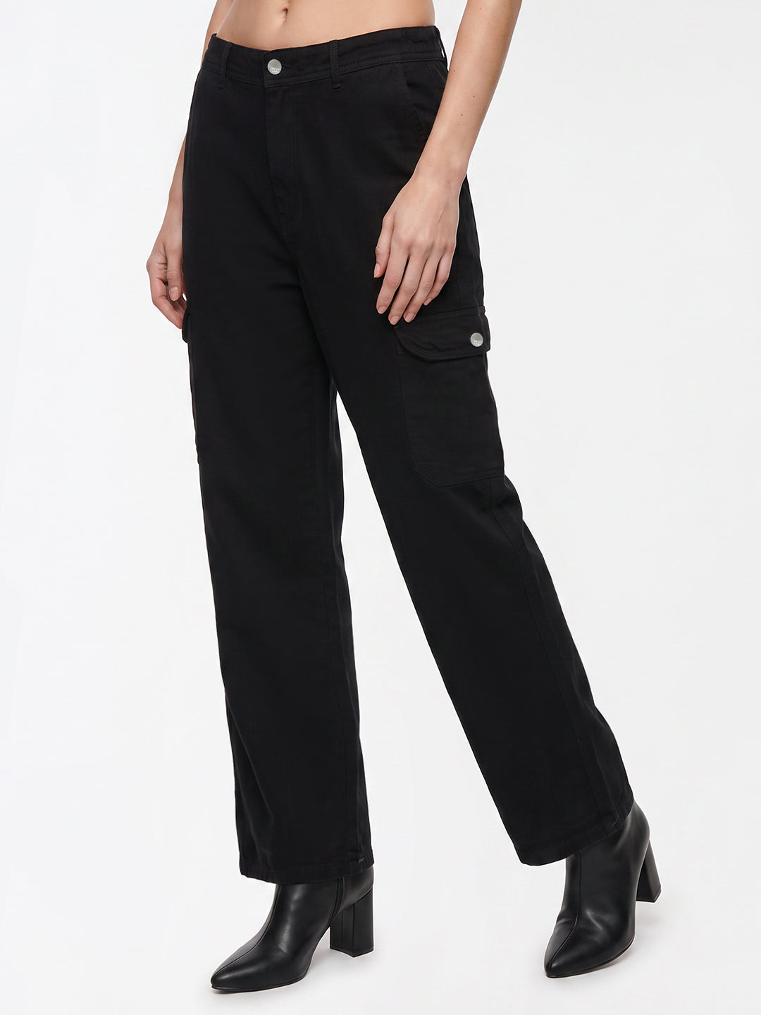 Women Black Mid-Rise Cargo