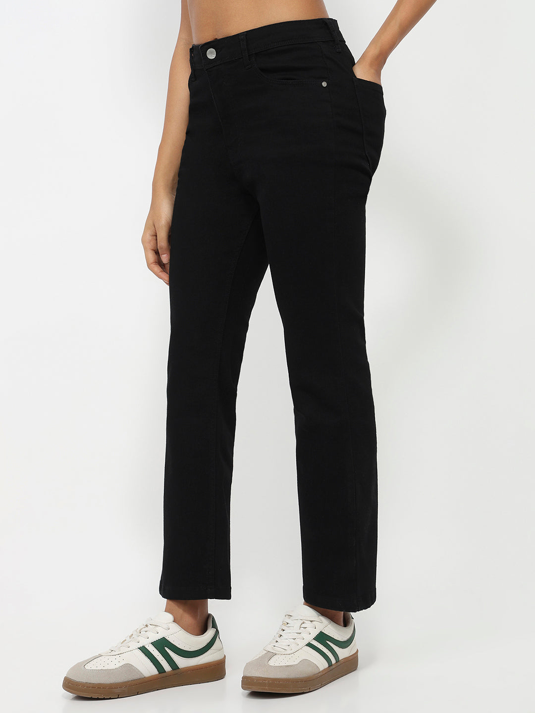 Women Black High-Rise Crop Flare Jeans
