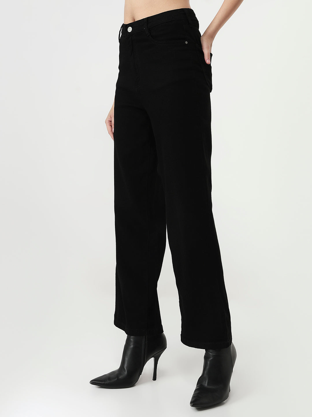 Women Black High-Rise Wide Leg Jeans