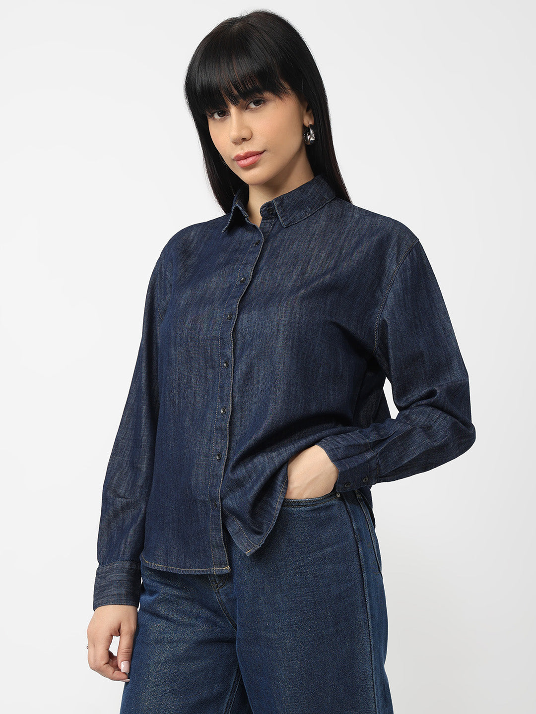Women Dark Blue Oversized Shirt