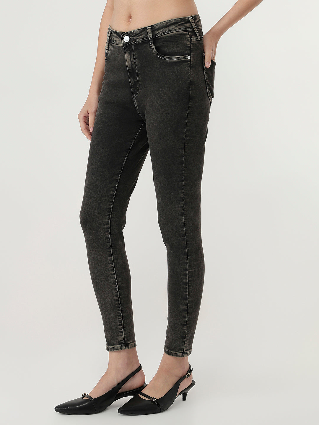 Women Grey High-Rise Skinny Jeans