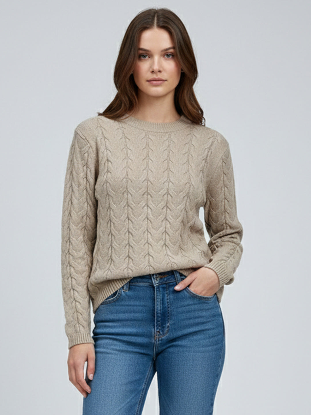 Women Beige Slim Fit Sweater