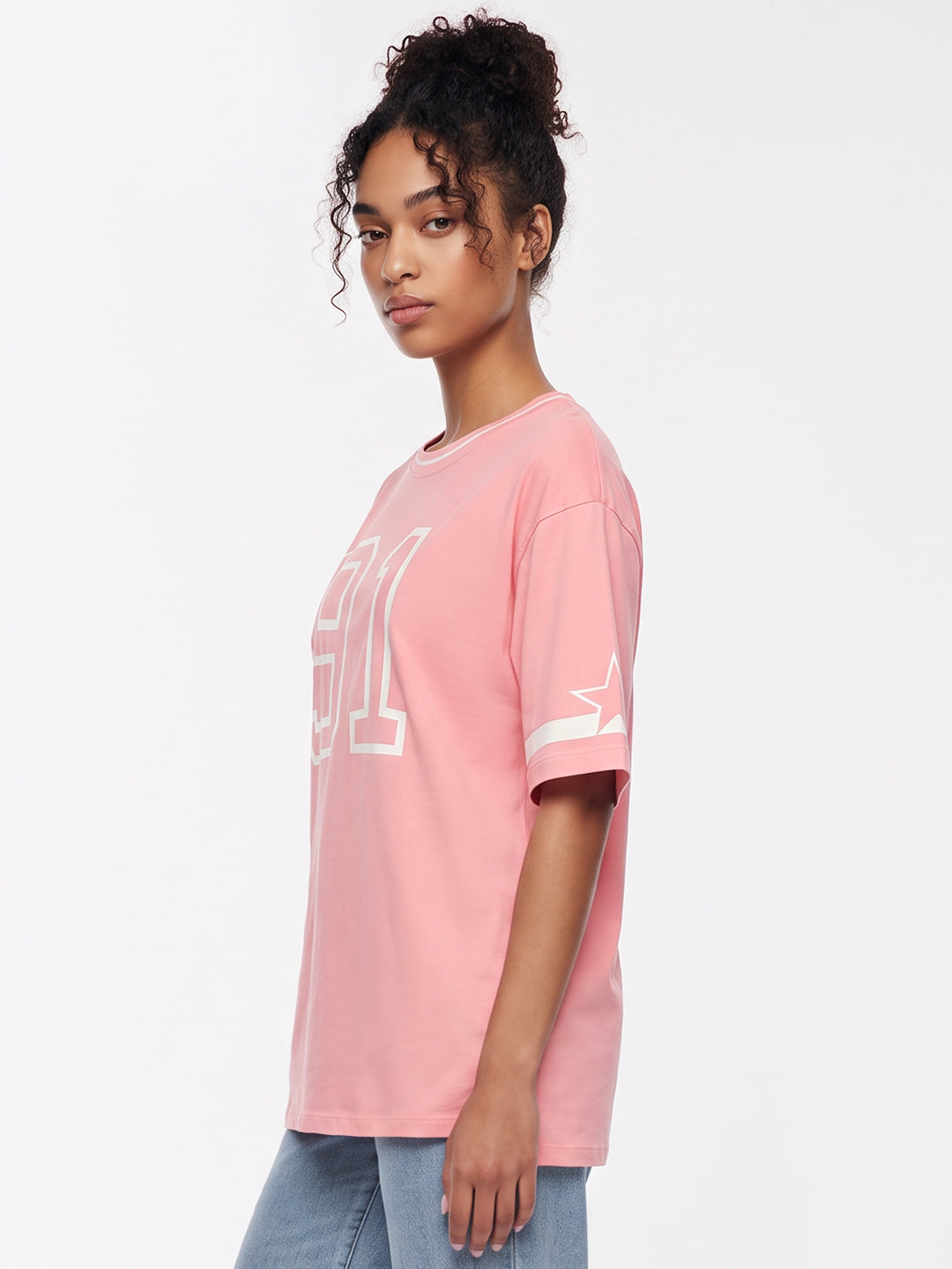 Peach Pink Graphic Oversized T-Shirt