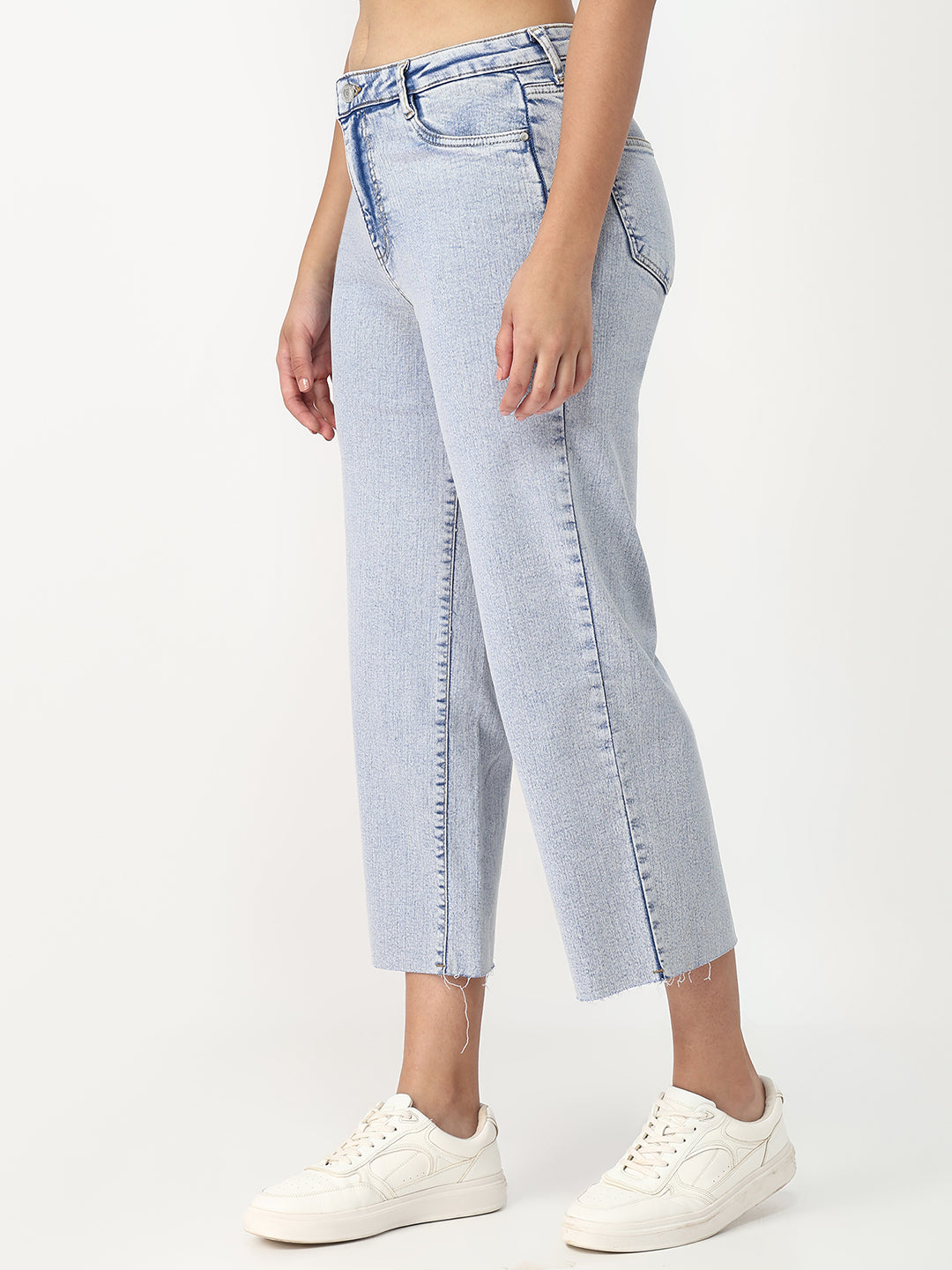 Women Light Blue Crop Wide Leg Jeans