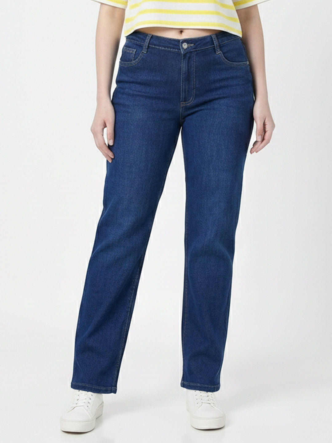 Women Light Blue High-Rise Slim Straight Fit Jeans