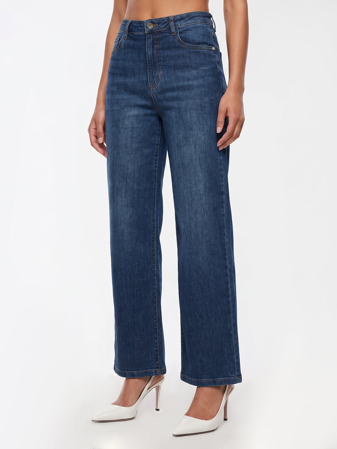 Blue High-Rise Wide Leg Jeans