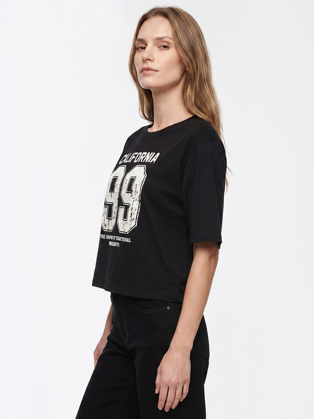 Women Black Graphic Genz Tees
