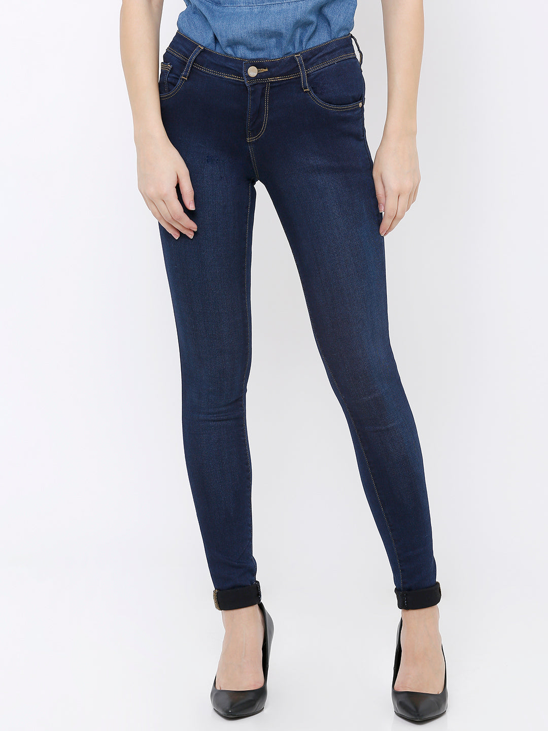 Women Dark Blue Mid-Rise Skinny Jeans