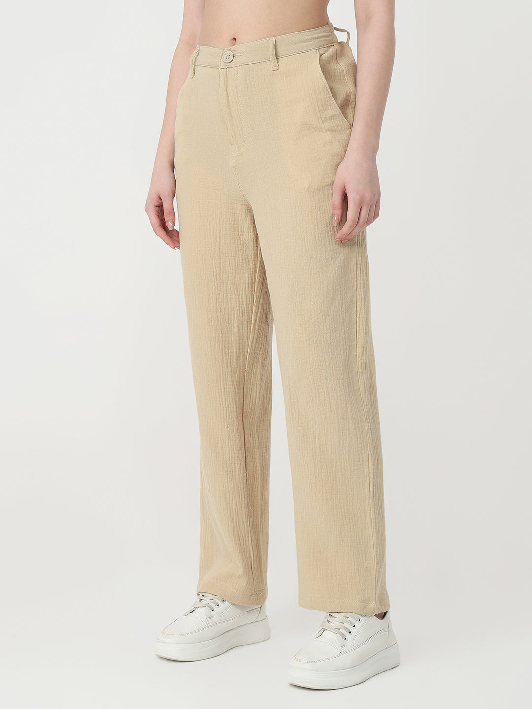 Oatmilk High-Rise Straight Fit Korean Pants
