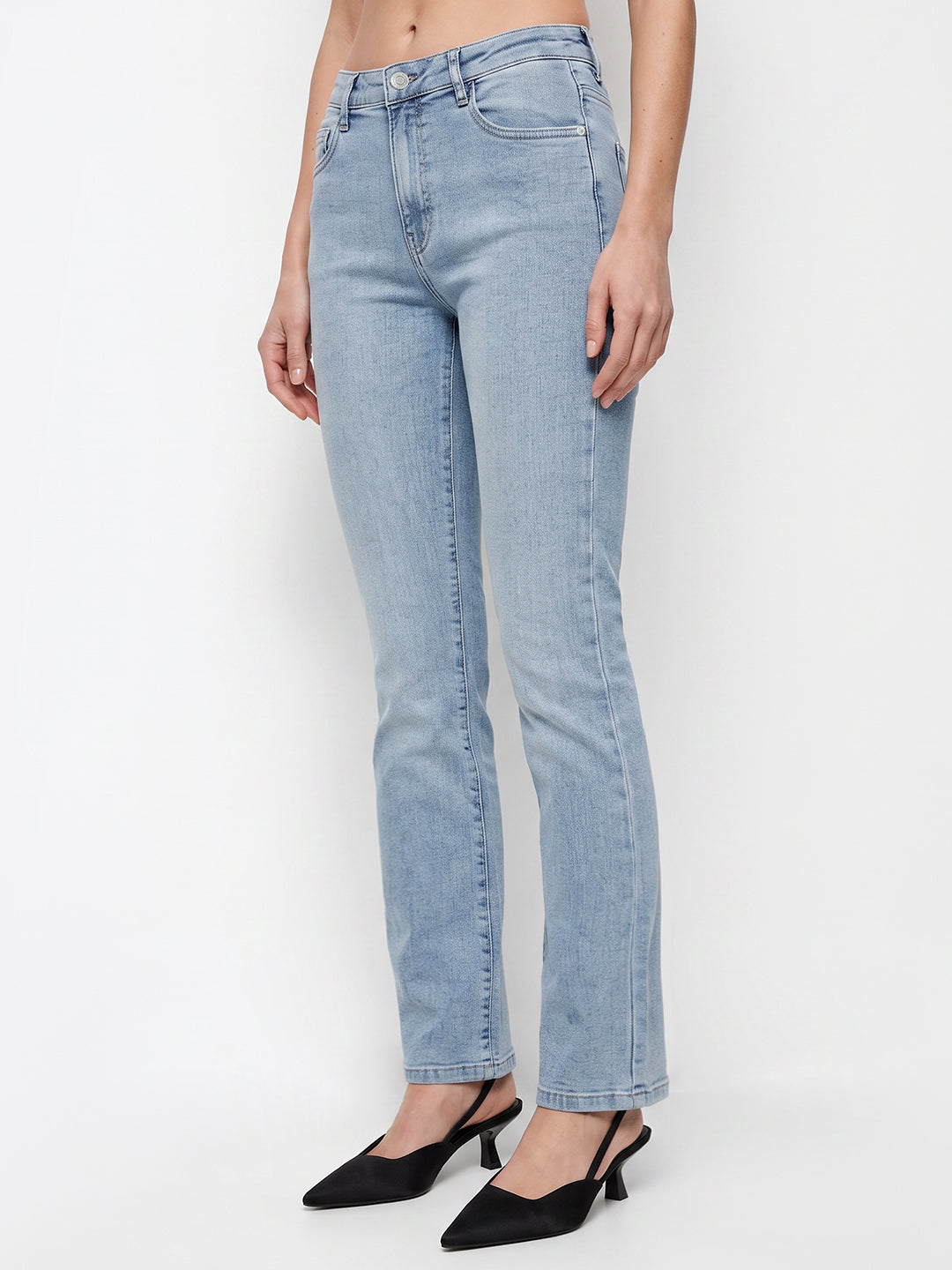 Women Light Blue High-Rise Slim Straight Fit Jeans