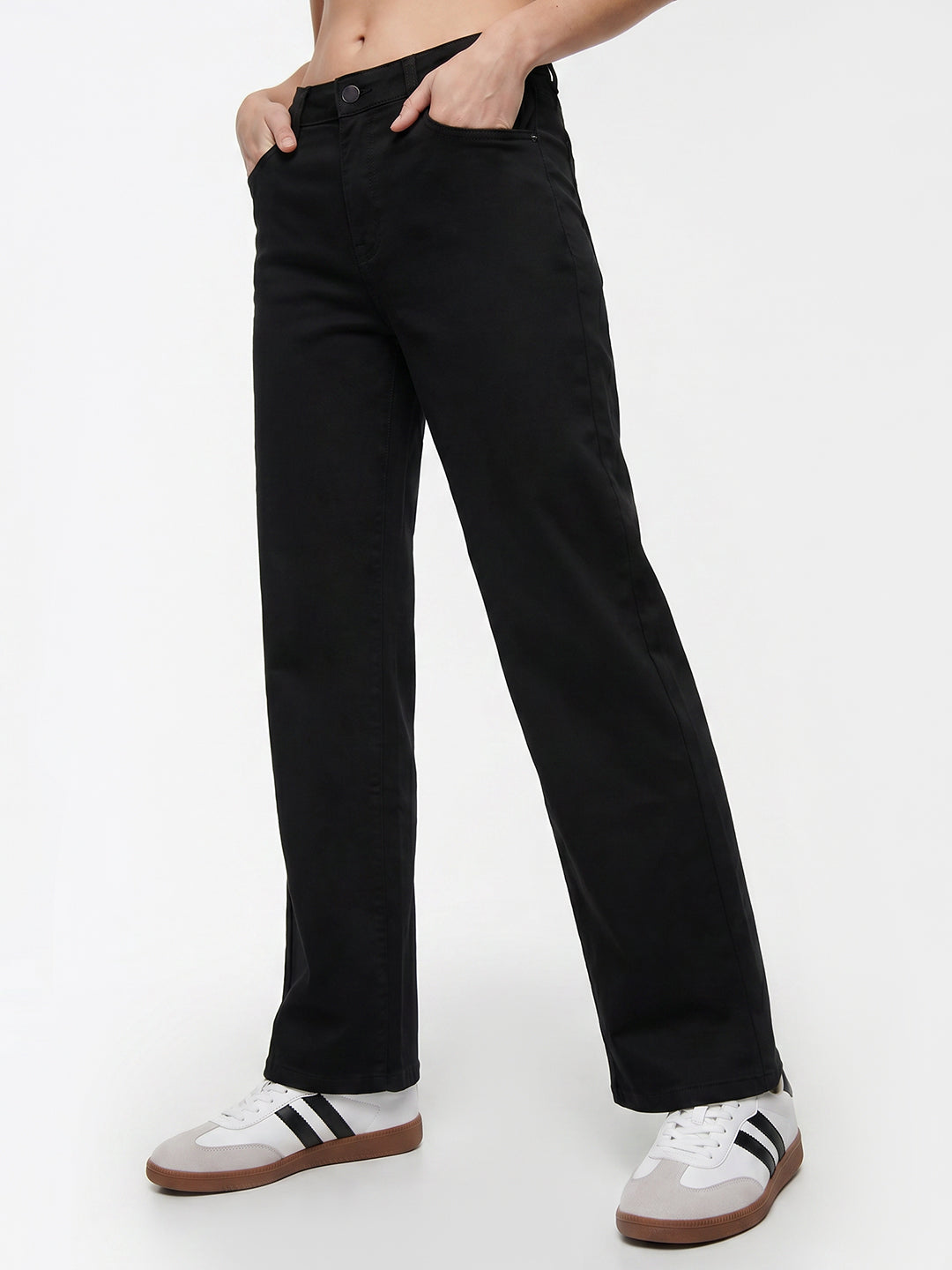 Women Black High-Rise Baggy Jeans