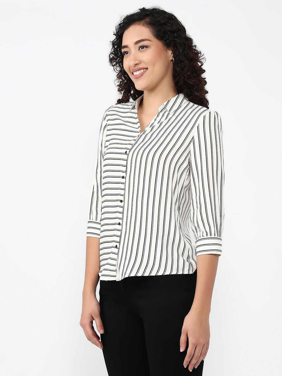 Women White/Black Stripe Shirt