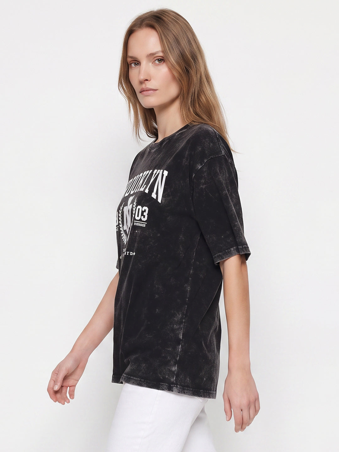 Women Black Cold Wash Oversized T-Shirt