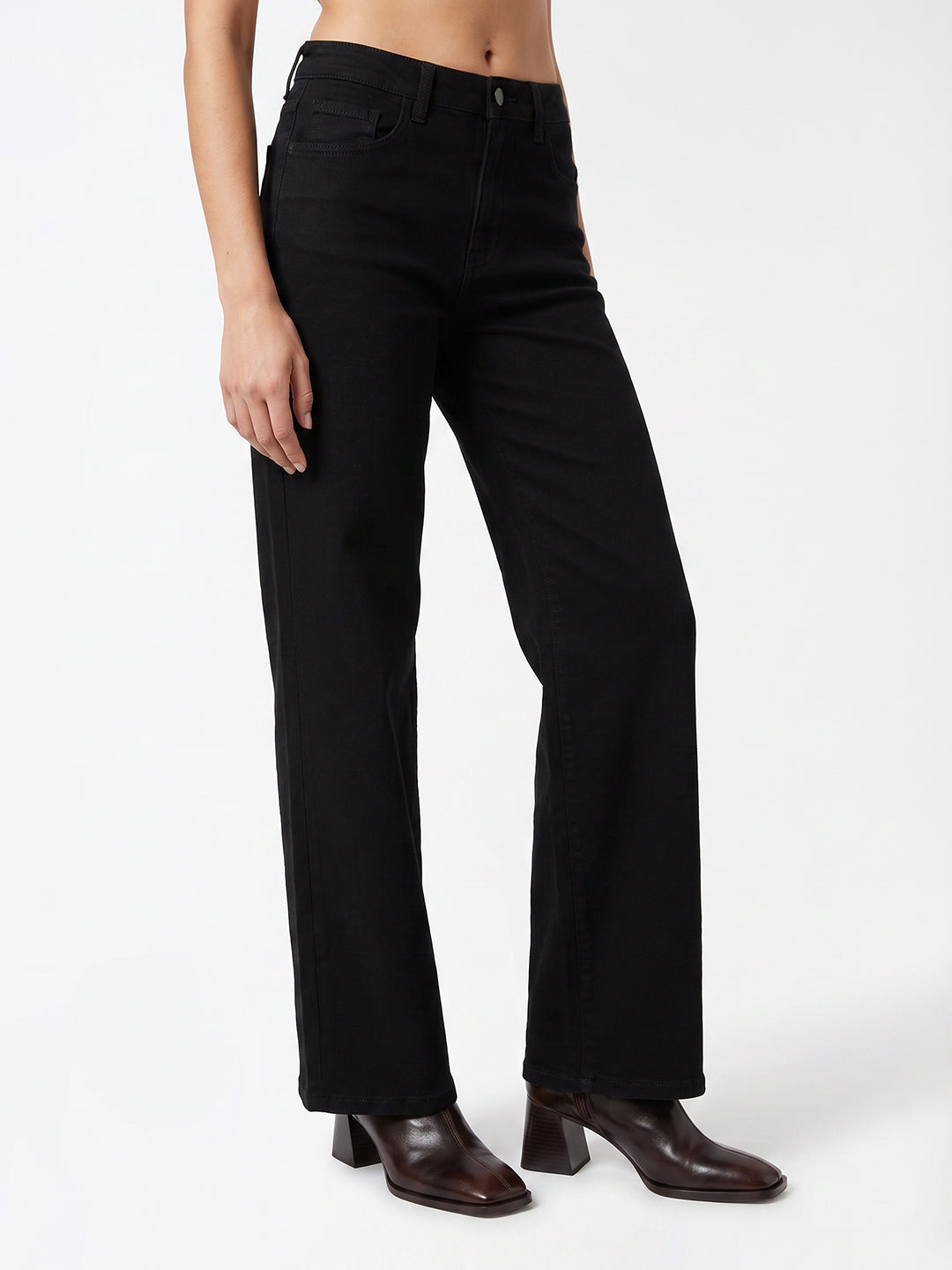 Women Black High-Rise Straight Fit Jeans