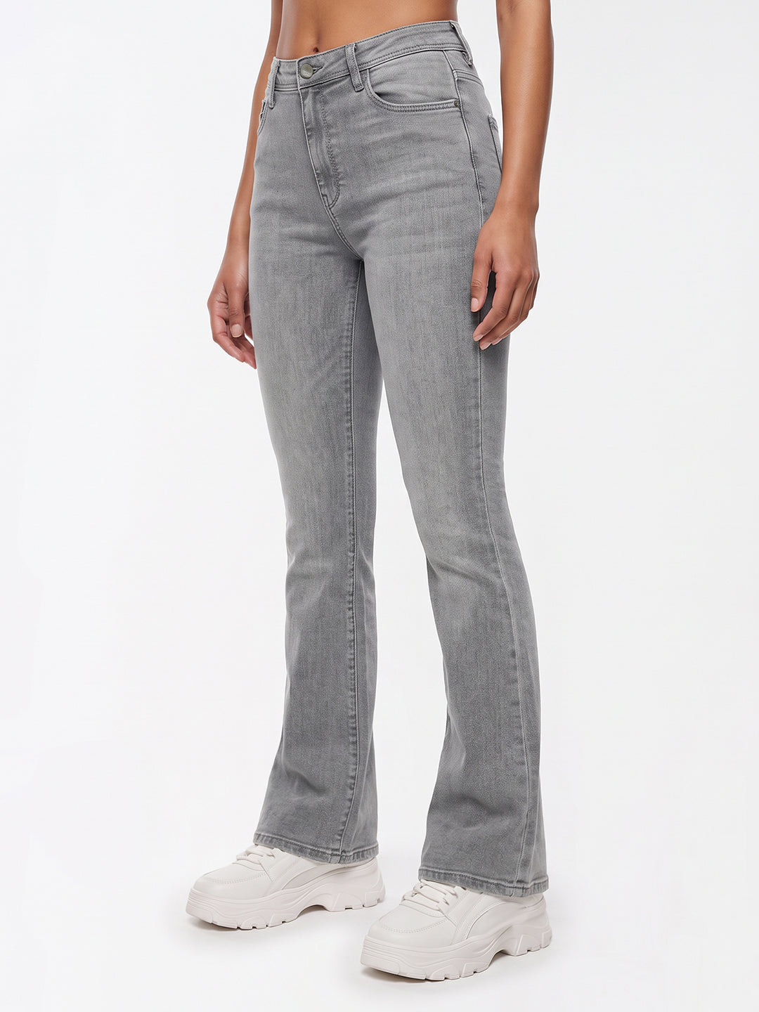 Light Grey High-Rise Flare Jeans